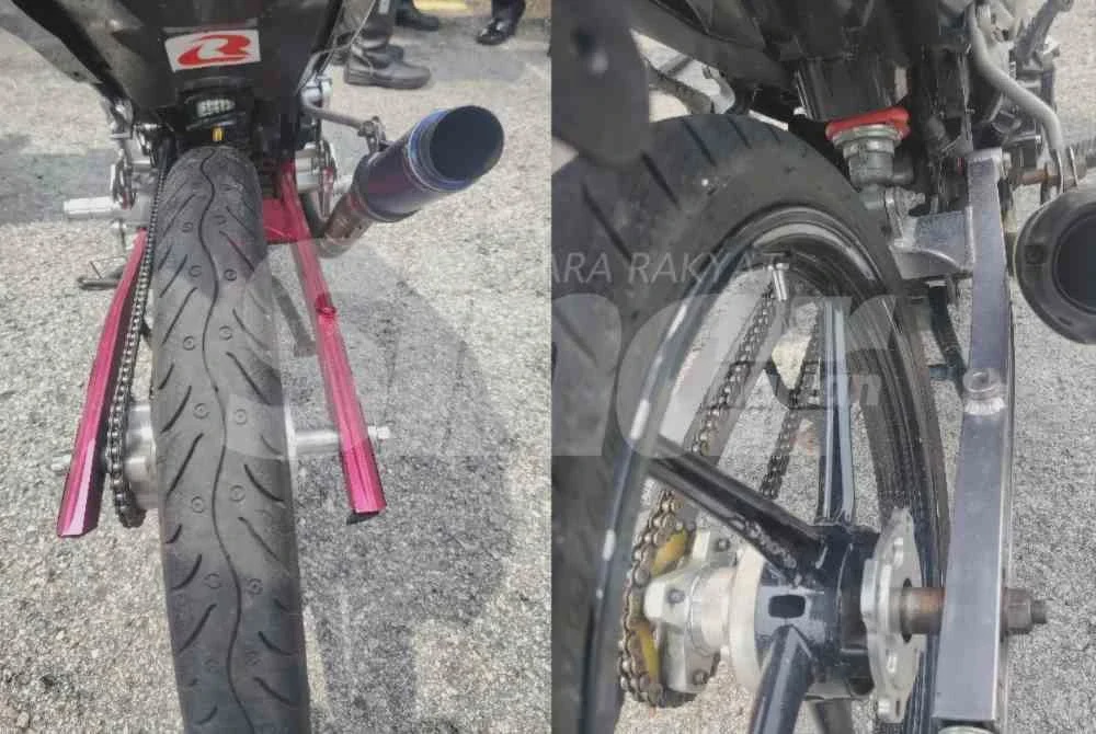 Image from: Penunggang motosikal guna tayar basikal, ekzos paip untuk berlumba dan menunjuk - JPJ