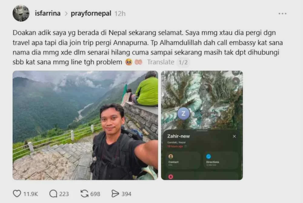Image from: 'Kami okay di sini cuma talian tak kuat sangat’ – Pendaki Malaysia di Nepal