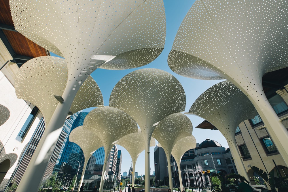 A Grove of PetalLike Sculptures by Snøhetta Shade the New Grounds of