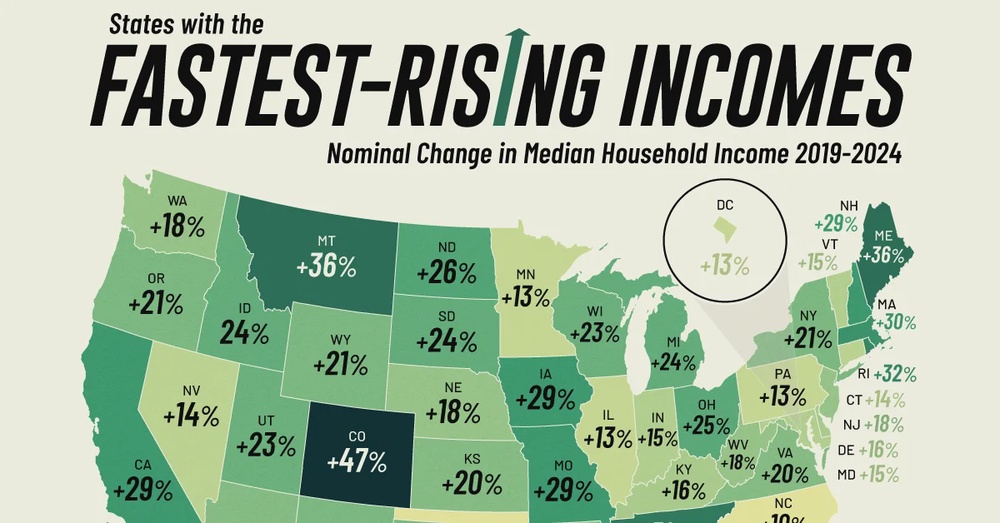 Mapped: Where Incomes Are Rising Fastest by State