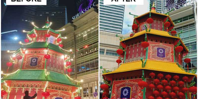 CNY pagoda at Suria KLCC gets a makeover after “Qing Ming” burn