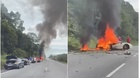 Pasangan Singapura Rentung, Ferrari Dinaiki Terbabas Dan Terbakar