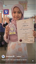 Hanya 5 Hari Berlatih Dengan Bapa, Murid SJKC Muncul Juara Tilawah Al-Quran