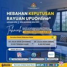 Semakan Keputusan Rayuan UPU Sesi 2026/2027 (Lepasan SPM)