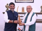 Karnataka CM DK Shivakumar meets Union Minister Khattar in Delhi, submits report on state issues