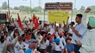 Employees, pensioners protest outside Speaker’s house in Faridkot’s Sandhwan