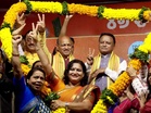 Odisha CM Majhi celebrates BJP's electoral success with party MP Manmohan Samal on Bhubaneswar
