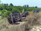 Truck overturns on Abohar highway while avoiding nilgai; driver, conductor injured