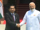 Prime Minister Narendra Modi meets Myanmar's President U Min Aung Hlaing