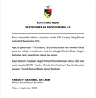 Negeri Sembilan MB reaffirms loyalty to Tuanku Muhriz amid throne dispute