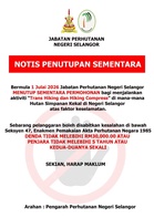 Selangor tutup sementara permohonan aktiviti 'trans hiking', 'hiking compress' mulai 1 Julai
