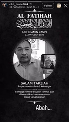 Bapa Kandung Cik B, Mohd Amin Yasin Meninggal Dunia Pada Usia 48 Tahun