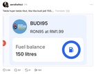 BUDI95: Paparan 150 liter ralat teknikal, kuota kekal 200 liter sebulan