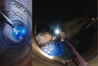 Woman clings on for 30 minutes, feet braced in well, until help arrives
