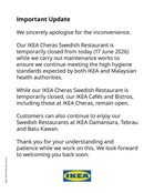 IKEA Cheras Ditutup Sementara Susulan Kerja Penyelenggaraan