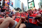 Norway World Cup fans take NYC by storm as they crash Times Square yoga and perform epic subway Viking Row