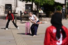 Yvette Cooper plays friendly cricket match with exiled Afghan women’s team