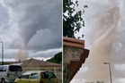 Moment rare tornado swirls under violent supercell thunderstorm in France