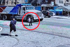 Girl staring at her phone gets run down by truck but is miraculously unharmed