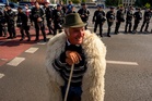 Photos of Romanian farmers protesting export restrictions