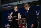 Trump brings Natalie Harp on stage to sign executive order to bring diesel prices down at Nebraska rally