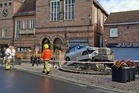 Car demolishes monument in market town collision