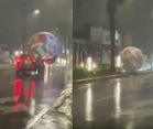 Giant World Cup ball breaks loose during storm, turns traffic into a real-life Rocket League match