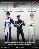 Naquib Azlan, Adrian D’Silva & Douglas Khoo Wakil Malaysia Dalam Porsche ARBox Carrera Cup Asia 2026