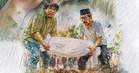 Lembaga hitam bertenggek atas kubur hulur tangan