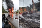 Tanker carrying 32,000 litres of fuel crashes into car in Temerloh, two occupants feared burnt