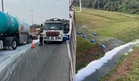 Lorry carrying 120 chemical drums spills load on SKVE after locking barrier fails, Hazmat team deployed
