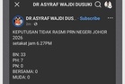 [TIDAK RASMI] PRN Johor: BN sedang dahului di 33 DUN manakala PH di tujuh DUN - Asyraf Wajdi