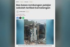 Bas bawa rombongan pelajar sekolah kemalangan alami masalah teknikal ketika turun bukit