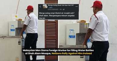 Malaysian Man Slams Foreign Worker for Filling Water Bottles at Shah Alam Mosque, Netizens Rally Against Him Instead