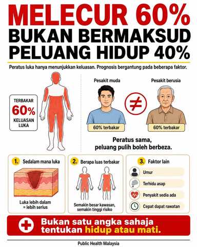 Bila badan melecur 60%, adakah peluang hidup tinggal 40%?