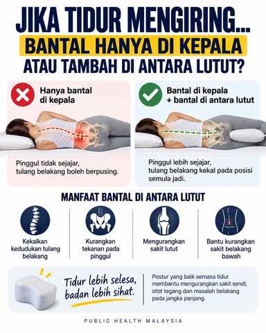 Kalau tidur mengiring, perlu tambah bantal?