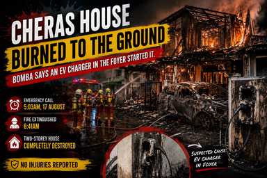 A Cheras House Burned to the Ground. Bomba Says an EV Charger in the Foyer Started It.
