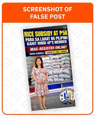 FACT CHECK: UPLIFT program does not offer P5,000 cash aid, rice subsidy to all Filipinos