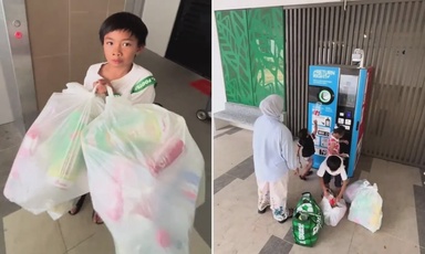 Boy, 9, wins hearts after collecting 200 cans and bottles over 2 months, earns $20 from recycling