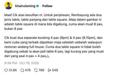 “Tak Boleh Ada Budi Bicara Ke, Kami Kecewa Sangat” –  Individu Tak Puas Hati Tak Dibenarkan Gabung Meja, Khairul Aming Respon