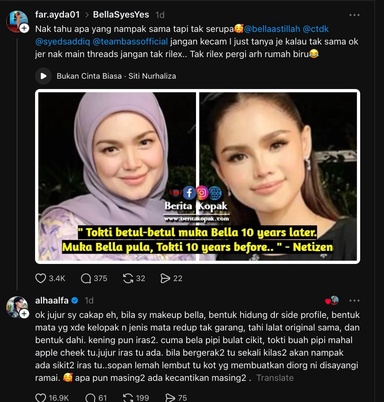 “Jujur Saya Cakap Eh..” – Alha Alfa Jawab Dakwaan Peminat Wajah Bella Astillah Seiras Siti Nurhaliza