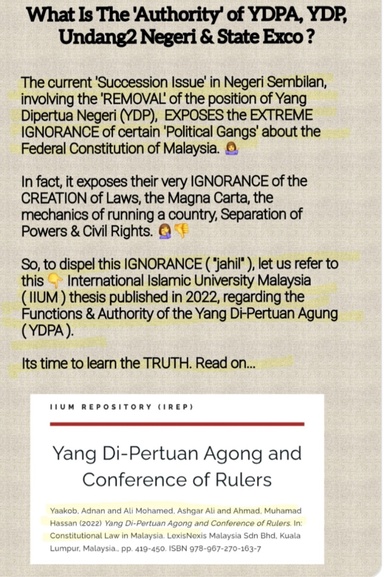 Opinion : What Is The 'Authority' of the YDPA, YDP, Undang2 Negeri & State Exco ? 