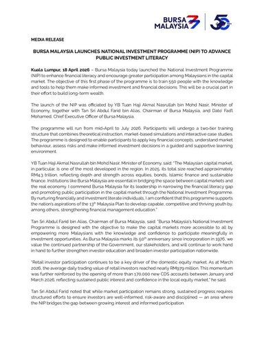 Program Pelaburan Nasional (NIP): Rakyat Malaysia Belajar Pelaburan Percuma