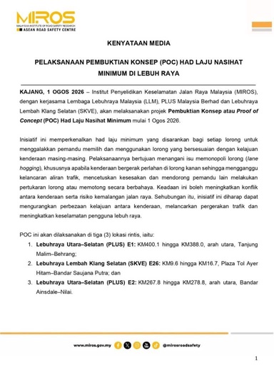 Had Laju Nasihat Minimum: Apa Maksudnya? Ini Kelajuan Mengikut Lorong Yang Ramai Masih Keliru