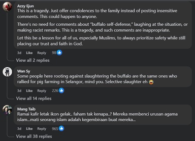 Has recent fatal gore by ‘korban’ buffalo incident “exposed racist trait of Malaysian Chinese, Indians”?