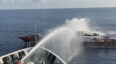 Taiwan Coast Guard Water Cannons Chinese Fishing Boat Near Pratas