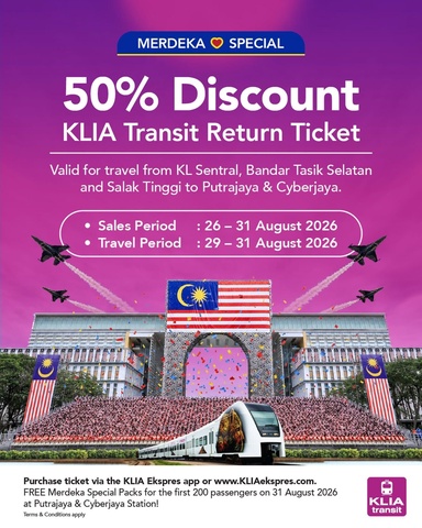 国庆搭KLIA Transit车票半价  首200名乘客获特别版礼包