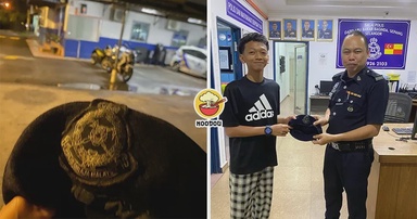 【不忍心警察帽被踩踏】大马父子路边捡到警帽，带回家洗干净再亲自送回警局！