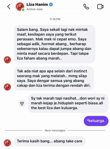 “Saya Sebagai Adik Hormat Abang” – Isu ‘Juara Tak Ke Mana’, Liza Hanim Mengaku Terikut Perasaan