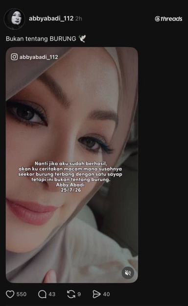 “Bukan Tentang Burung” – Luahan Abby Abadi Tentang ‘Terbang Dengan Satu Sayap’ Curi Perhatian